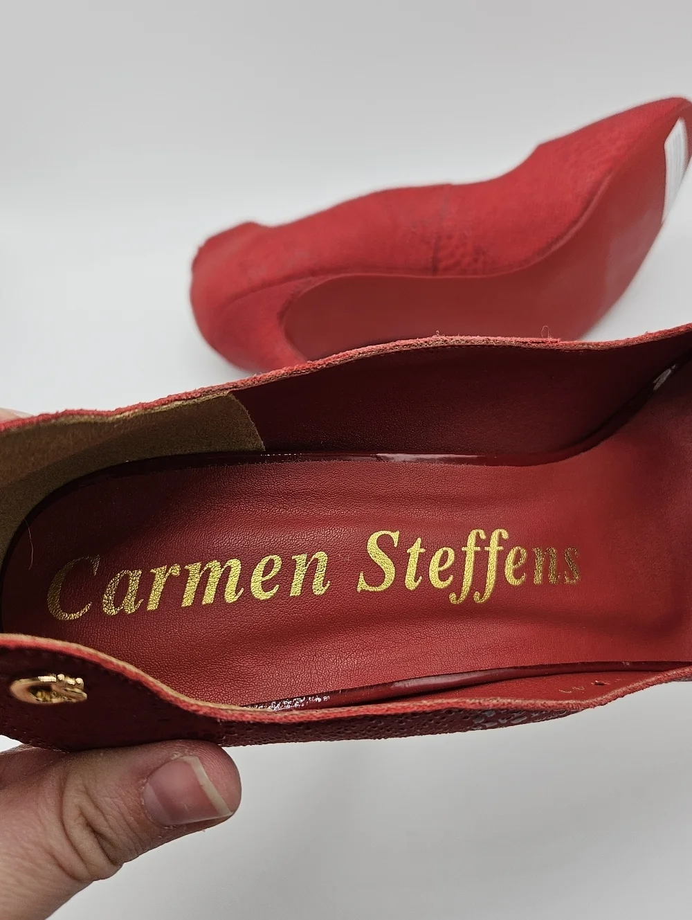 Carmen Steffens red textured stiletto heels with snake print BR 39 EU 41